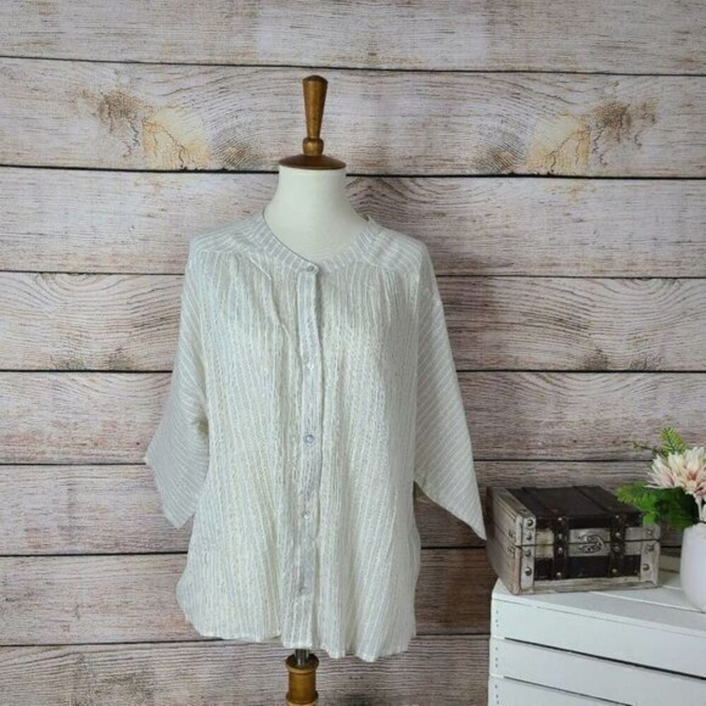 5/$25 NWT Lovestitch Womens Button Down Blouse Boho Metallic White Size Medium